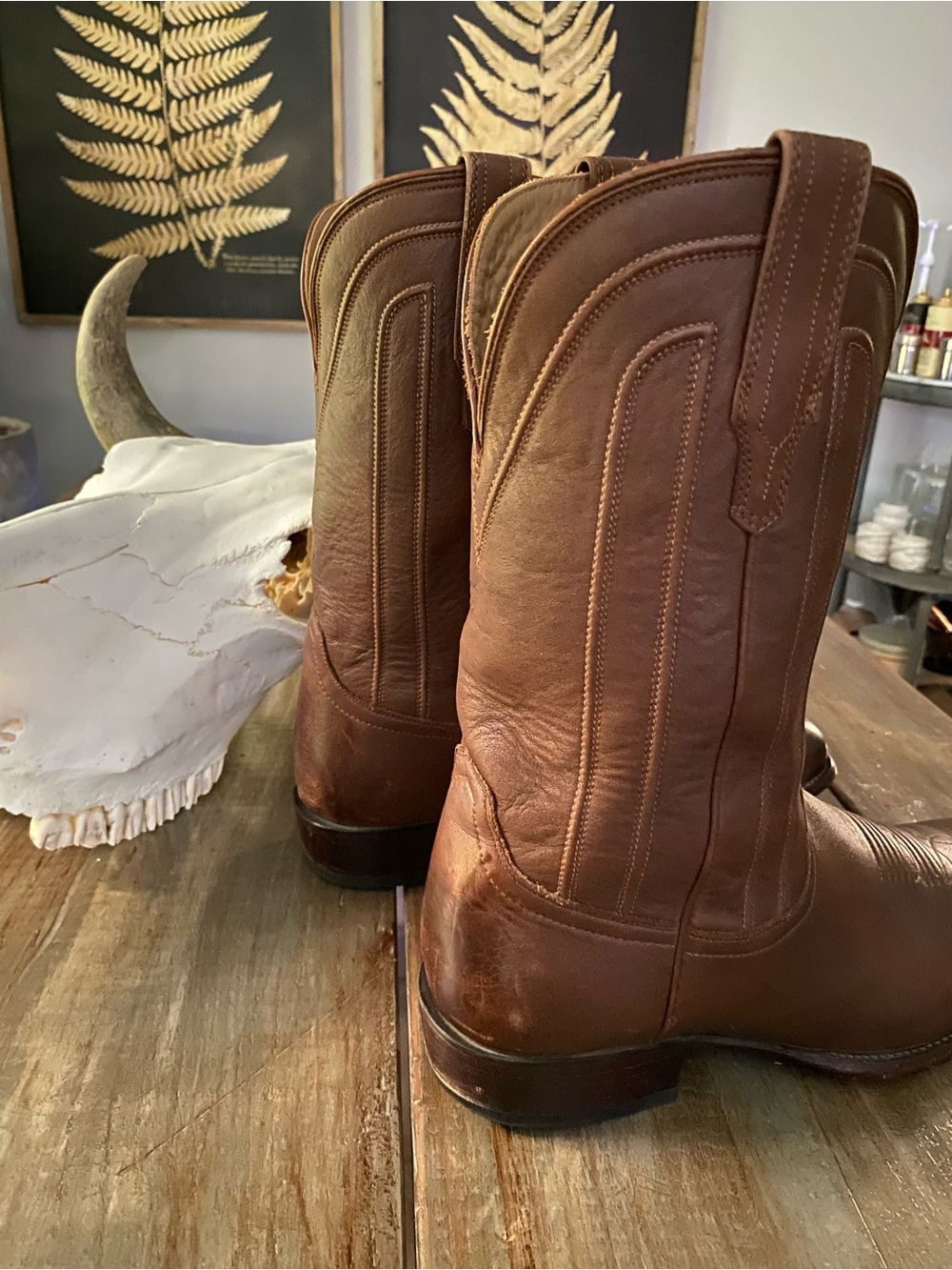 Tecovas Mens Calf Leather Square Toe Western Cowboy Boots 13EE Chestnut Brown - Picture 5 of 10